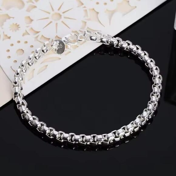 925 Sterling Silver 4mm Round Box Chain Necklace Bracelet  925 Sterling Silver Bracelet 4mm Round Box Chain Unisex Valentine Birthday Gift